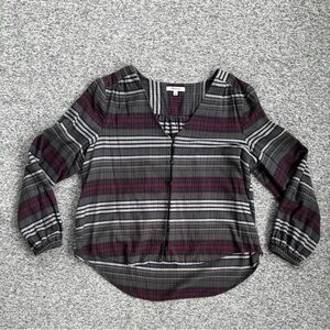 Madewell Green Gray Striped LS Button Front Blouse